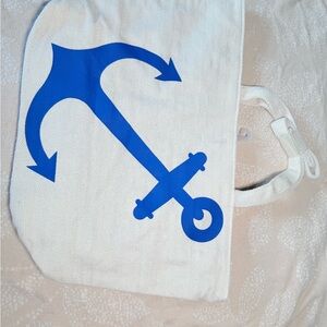 White Tote Bag with Blue Anchor Design